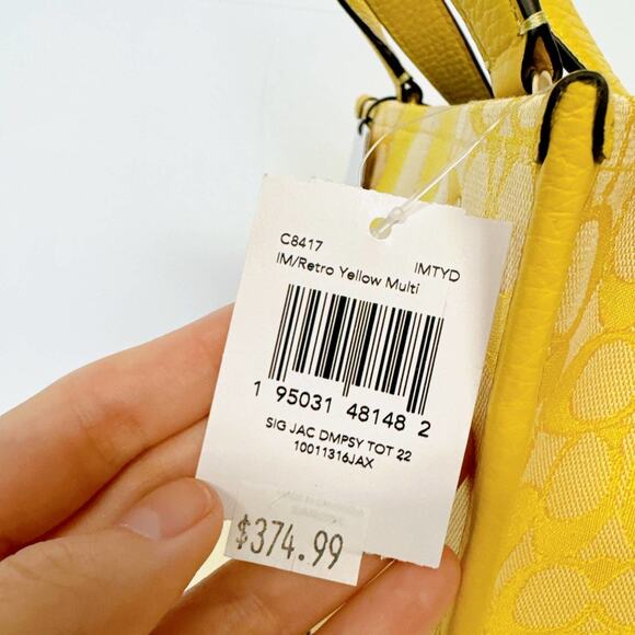 Coach C8417 Dempsey Tote 22 In Signature Jacquard In Gold/Retro Yellow Multi - Picture 7 of 10